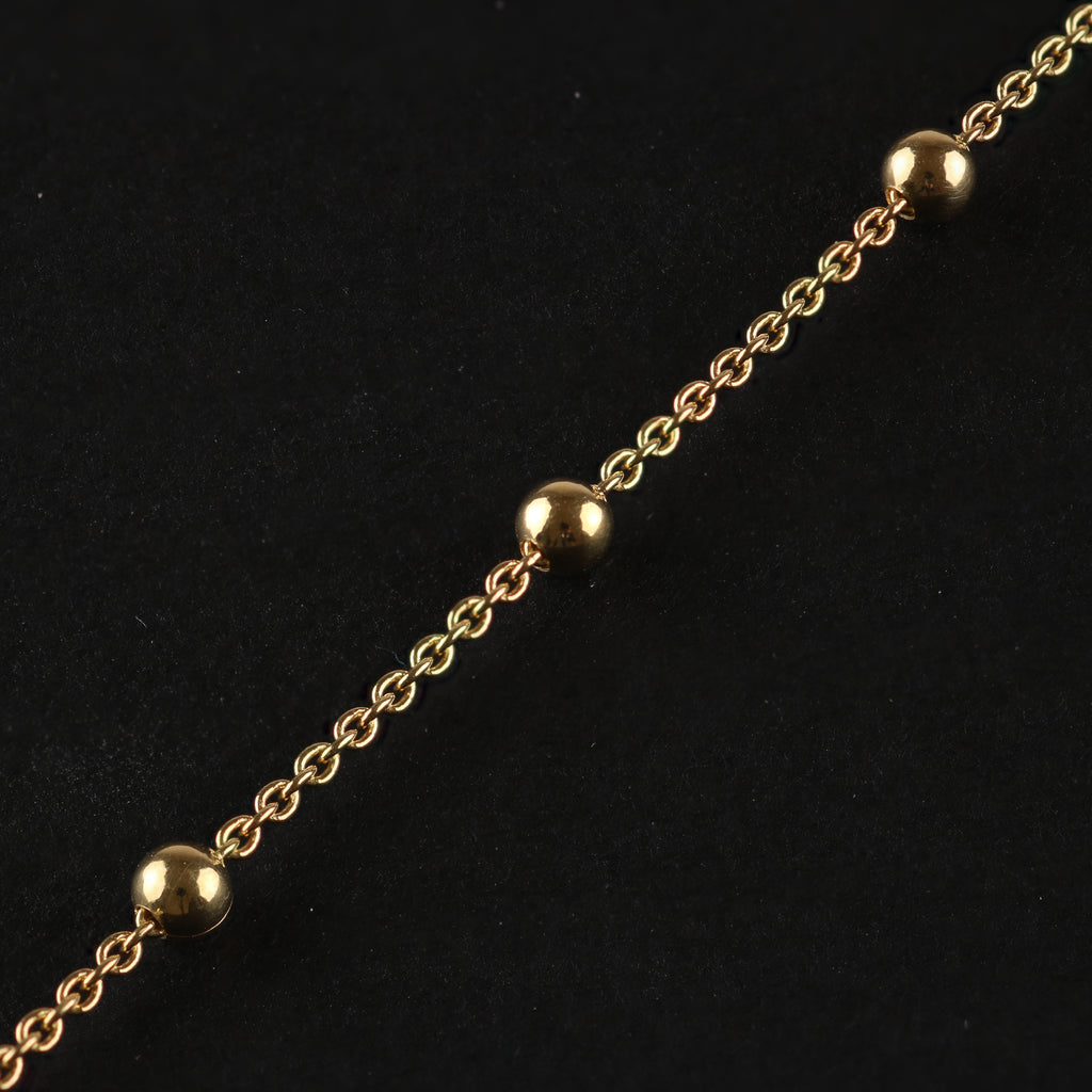 Gold Ball Station Chain – 2.5mm Beaded Necklace in 925 Sterling Silver (42cm)
