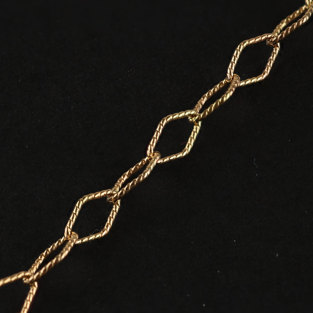 Textured Marquise Link Chain – 4mm Gold-Plated Sterling Silver (50cm)