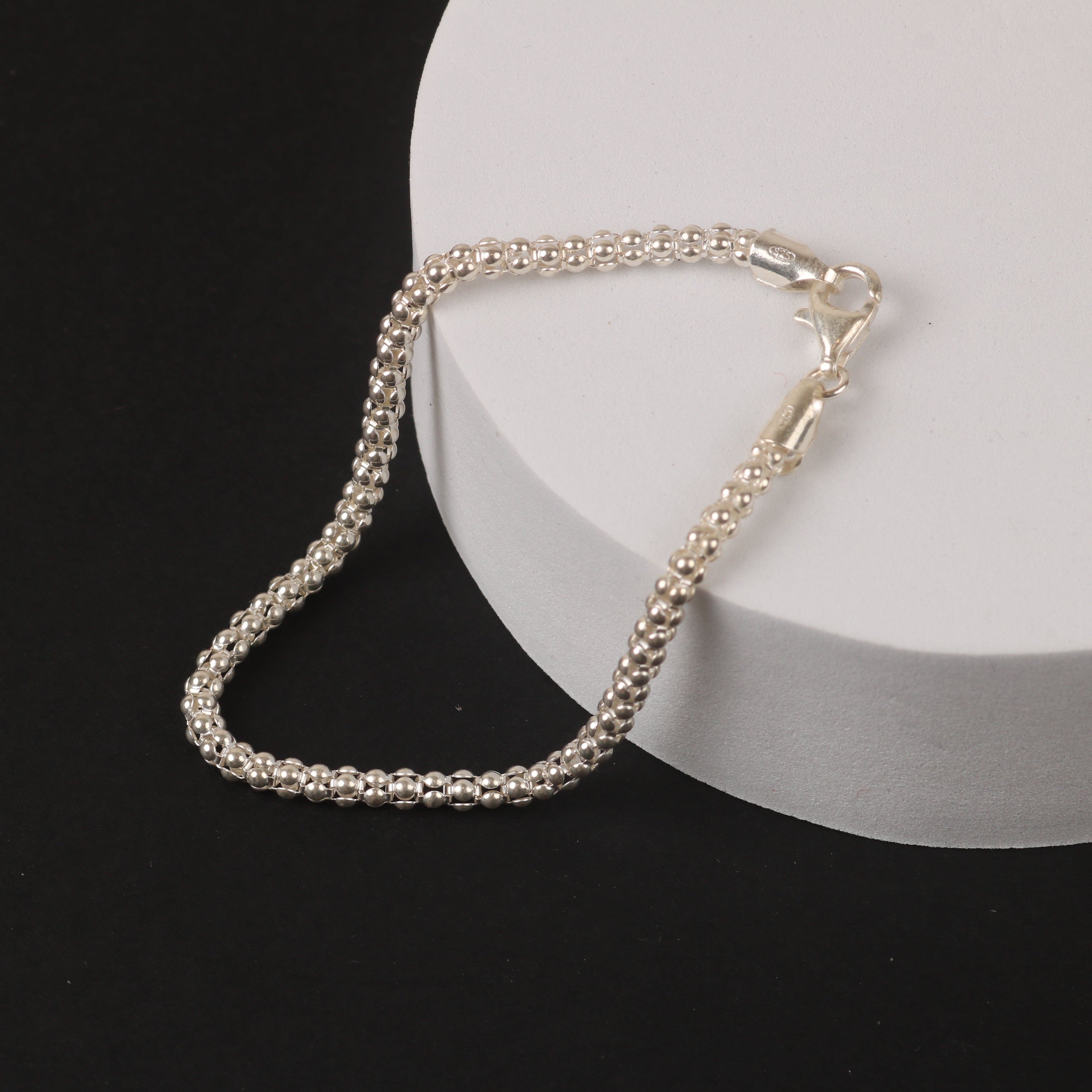 Double Sphere Link Bracelet – 3.55mm Italian 925 Sterling Silver (19 cm)