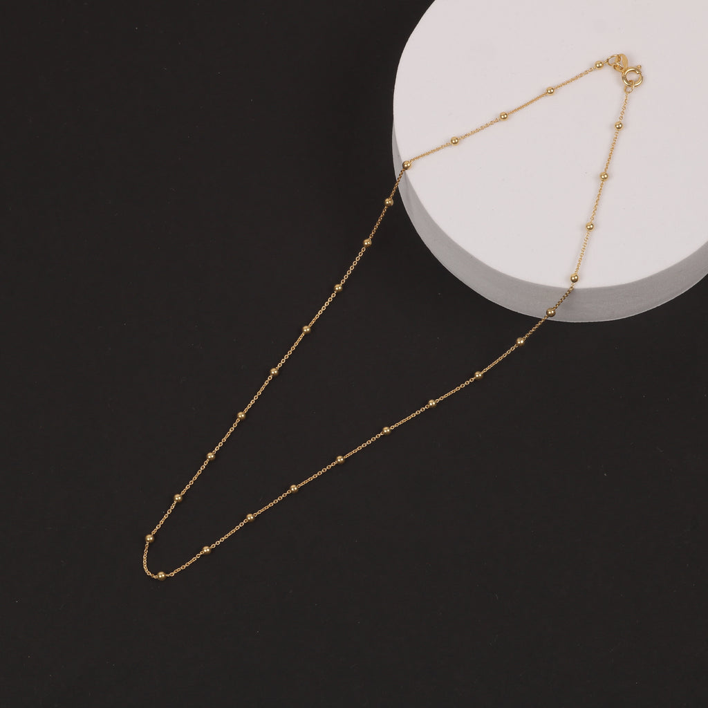 Gold Ball Station Chain – 2.5mm Beaded Necklace in 925 Sterling Silver (42cm)