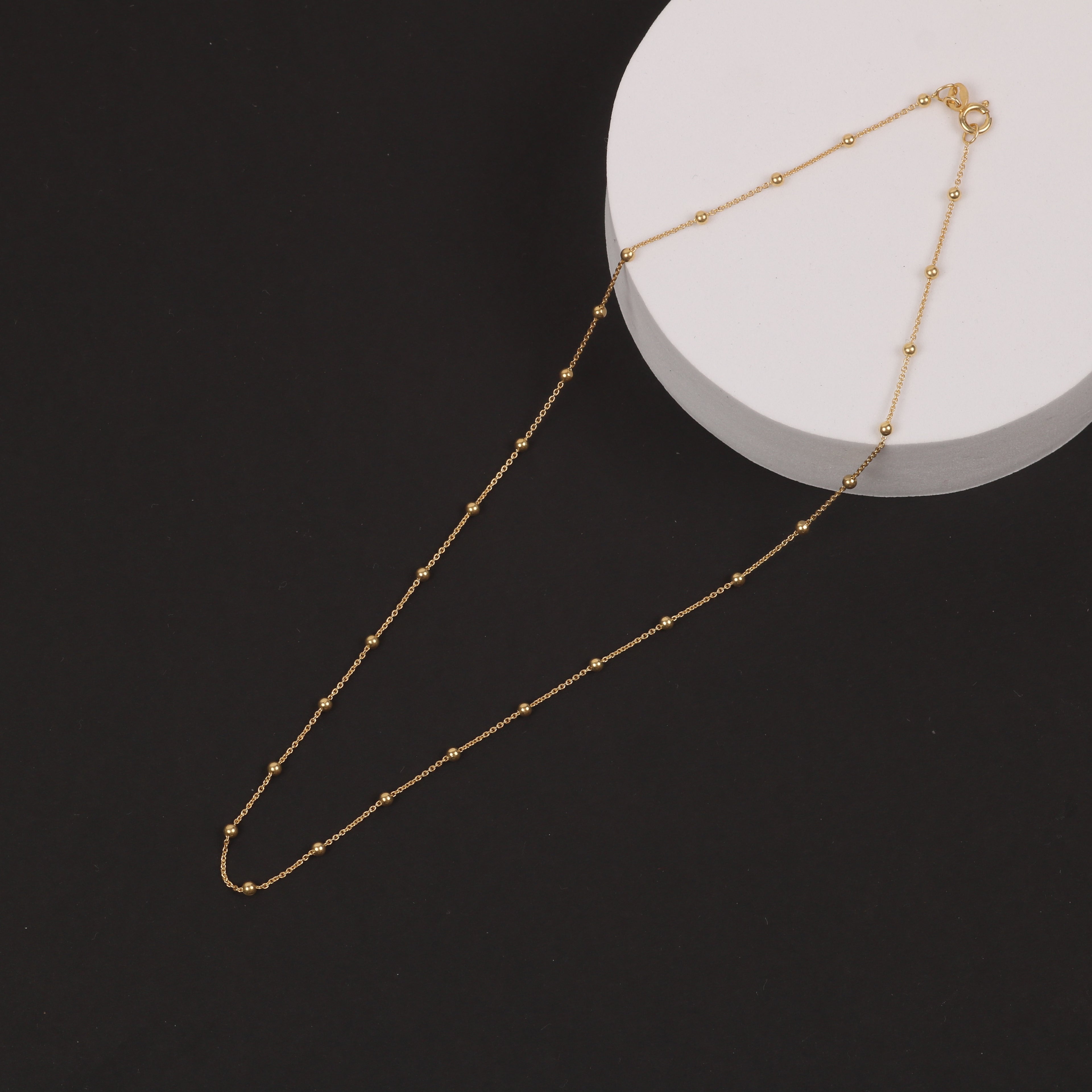 Gold Ball Station Chain – 2.5mm Beaded Necklace in 925 Sterling Silver (42cm)