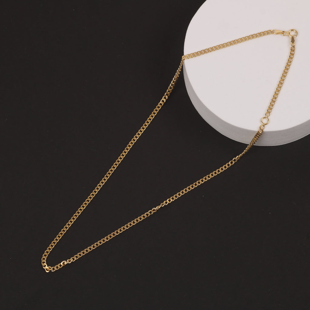 Gold Curb Chain Necklace – 3mm Flat Cuban Link Chain (48cm)
