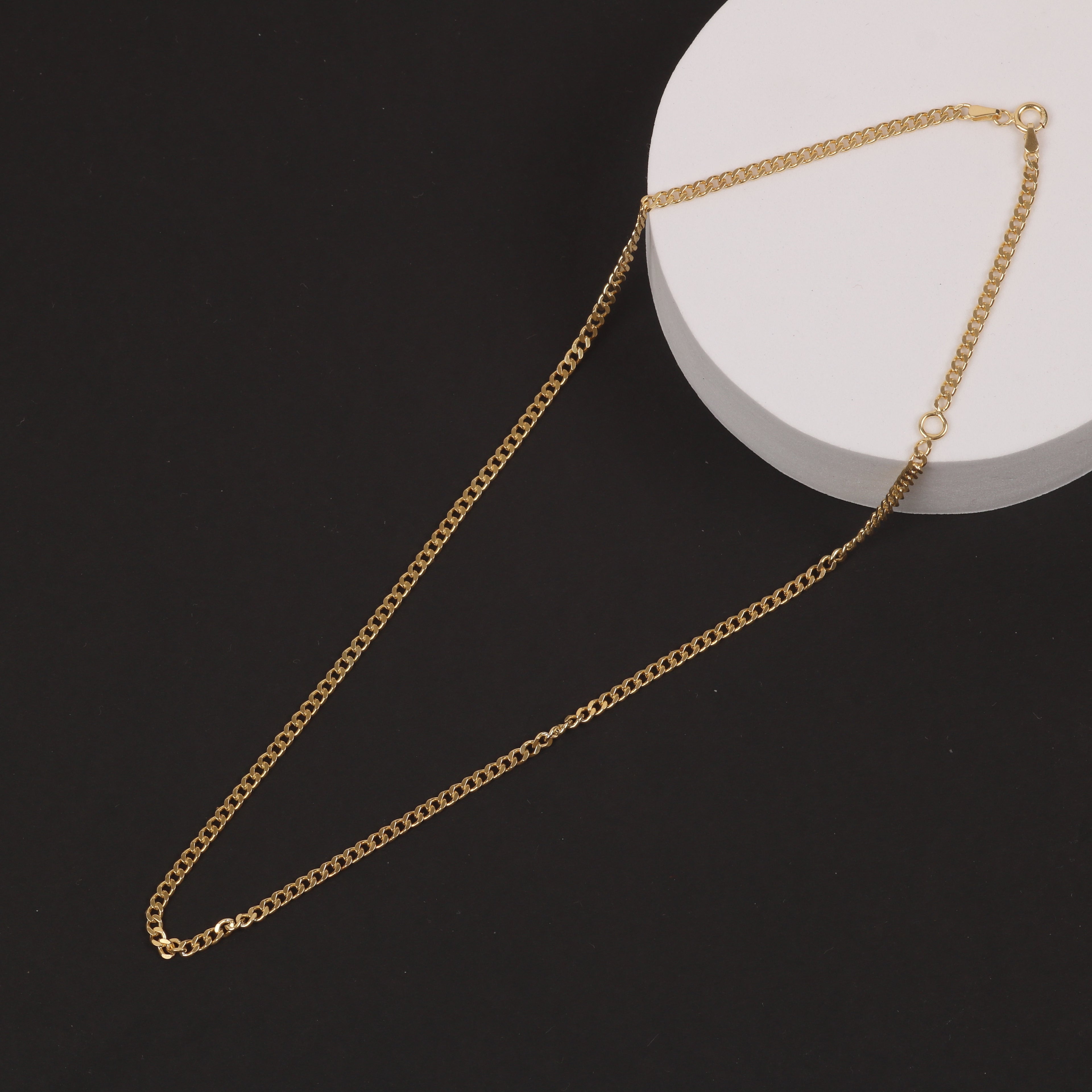 Gold Curb Chain Necklace – 3mm Flat Cuban Link Chain (48cm)
