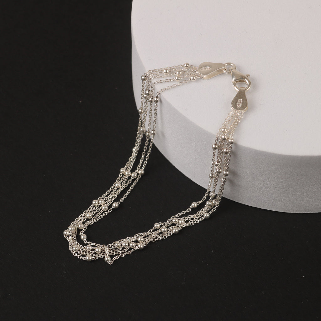 Multi-Strand Structured Bead Bracelet – 7mm Italian 925 Sterling Silver (19cm)