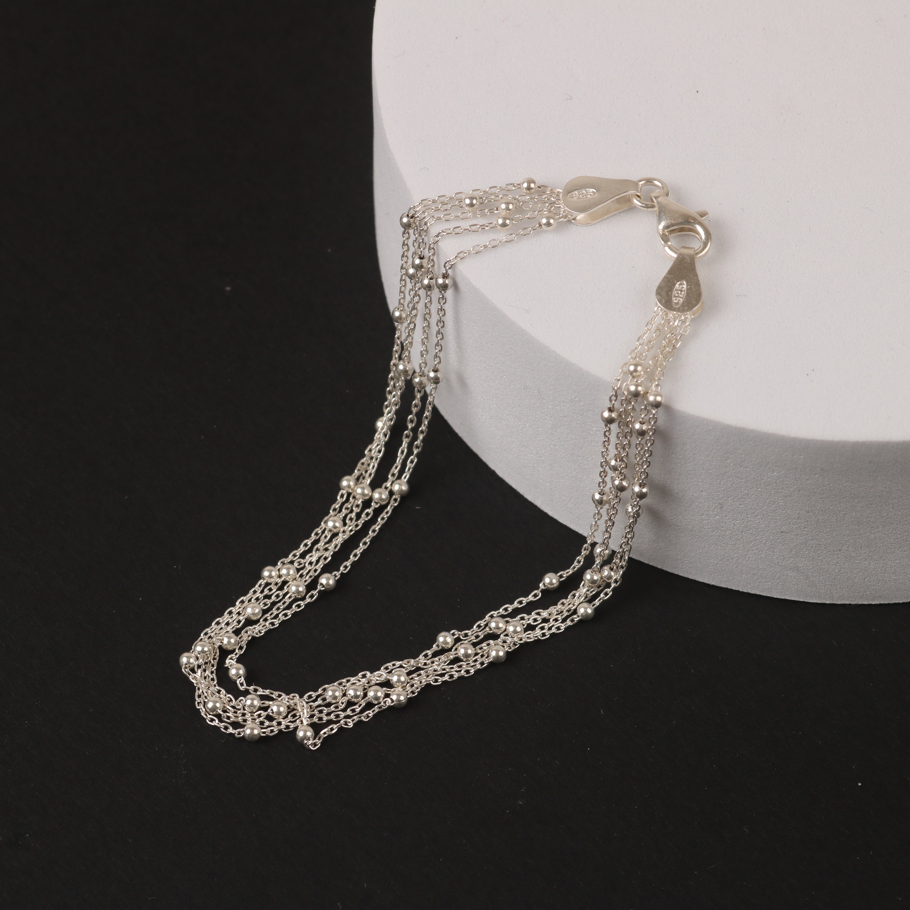 Multi-Strand Structured Bead Bracelet – 7mm Italian 925 Sterling Silver (19cm)