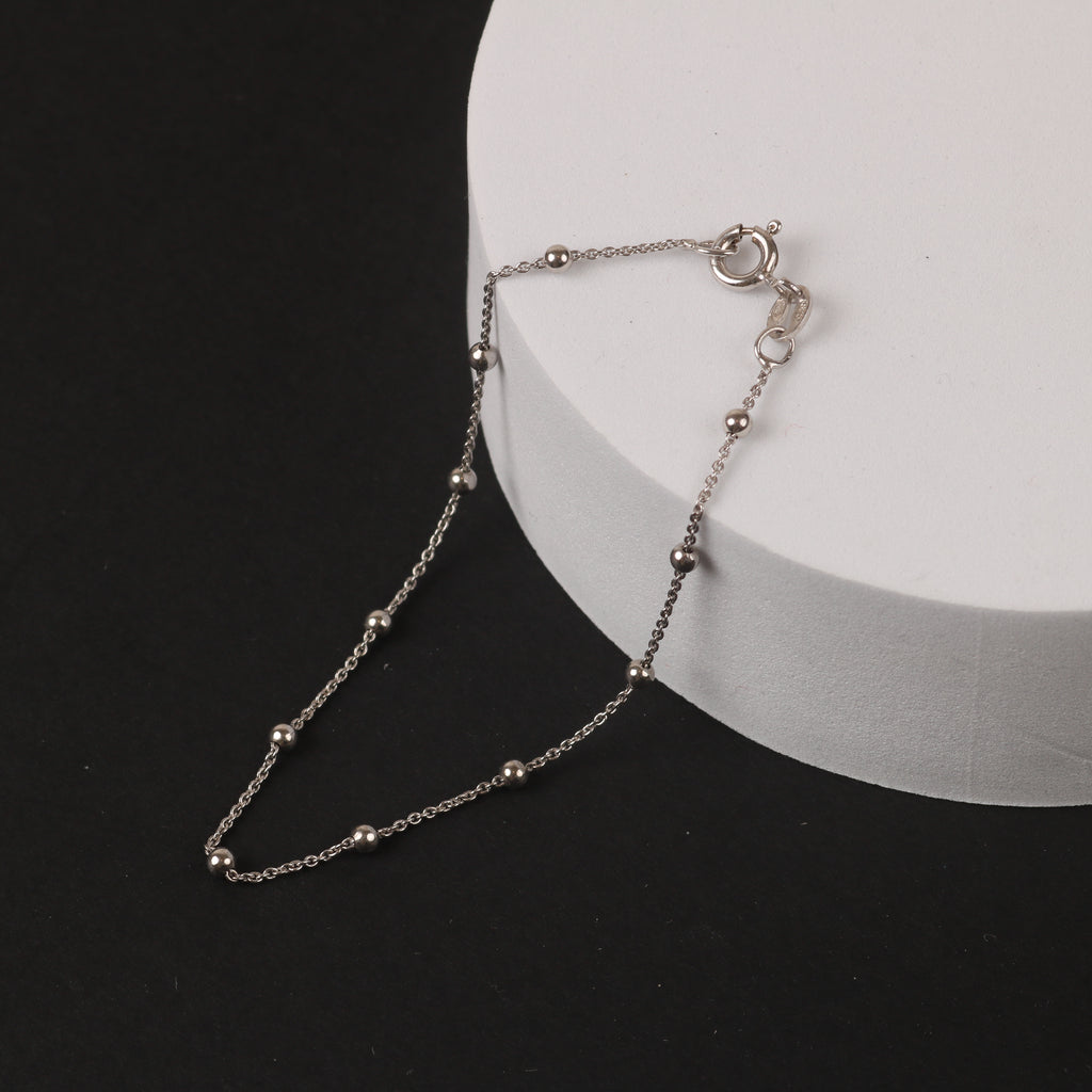 Sphere Accent Bracelet – 1mm Italian 925 Sterling Silver (18 cm)