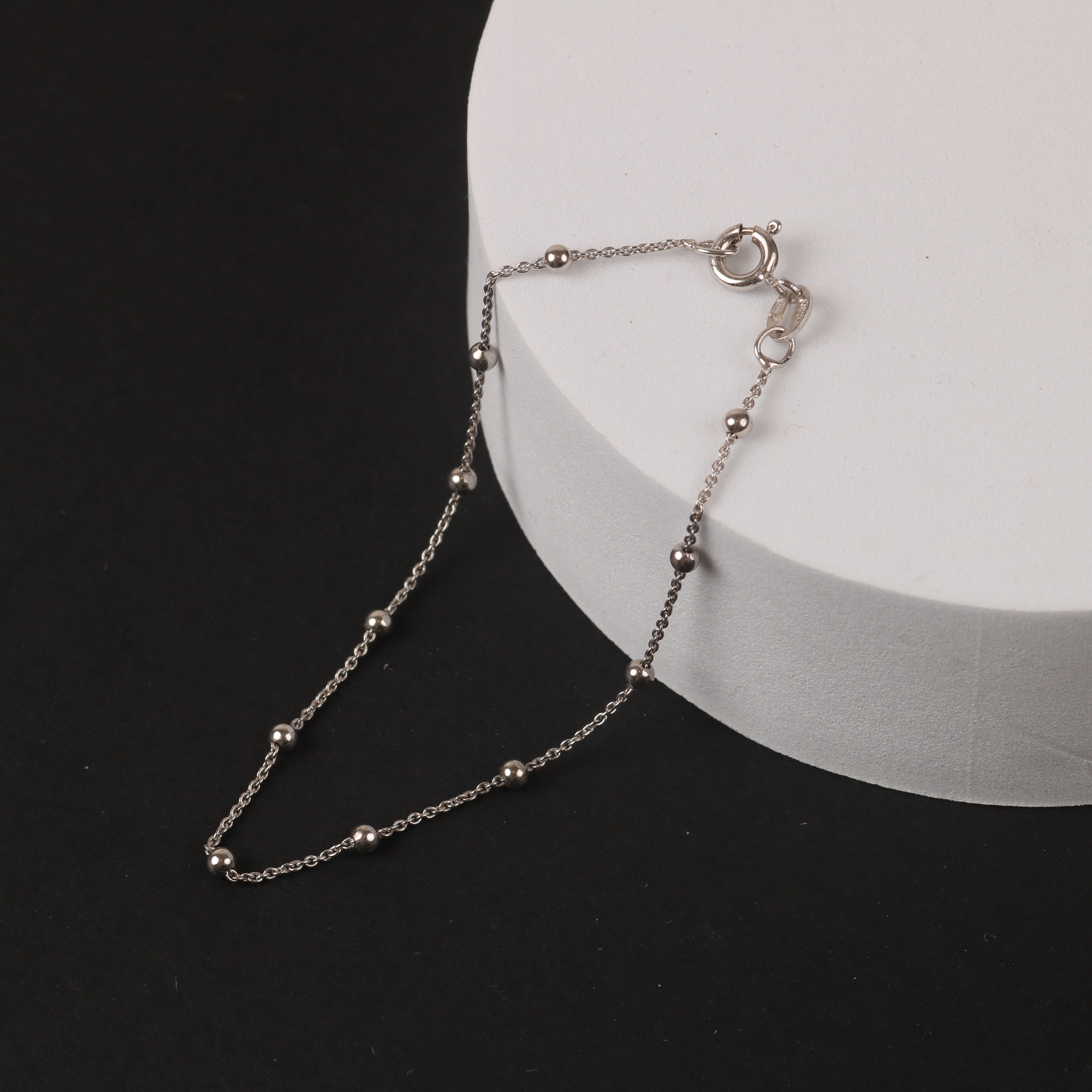 Sphere Accent Bracelet – 1mm Italian 925 Sterling Silver (18 cm)
