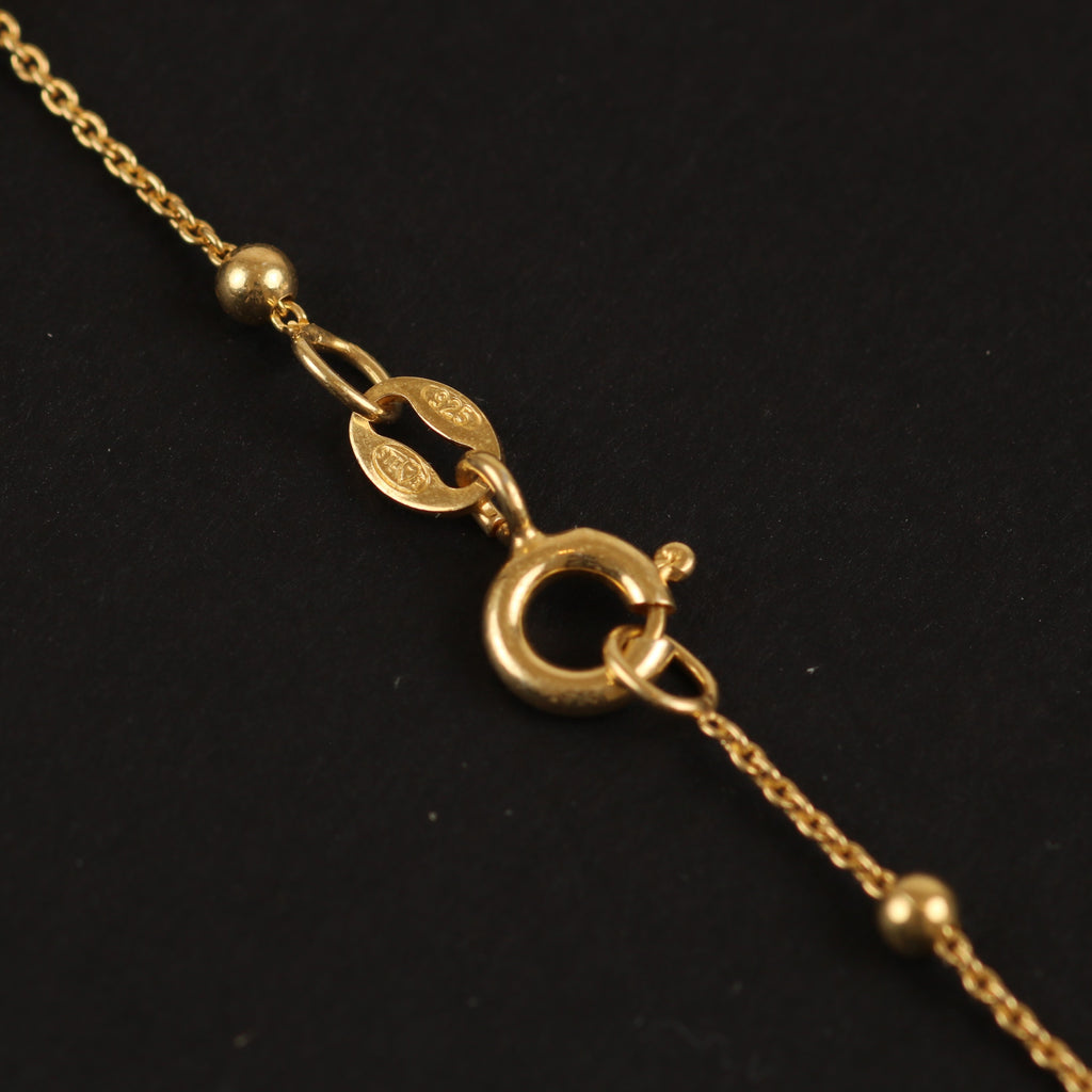 Gold Ball Station Chain – 2.5mm Beaded Necklace in 925 Sterling Silver (42cm)