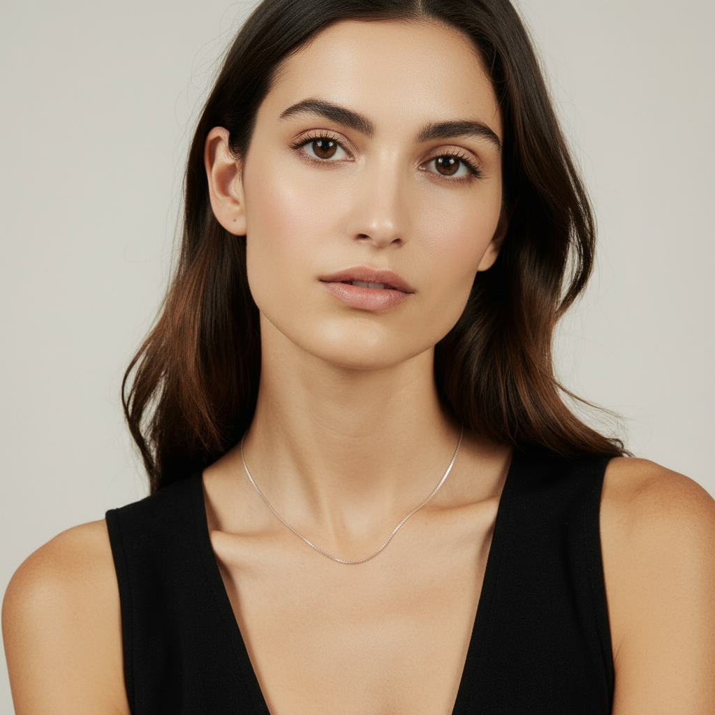 Solid Sterling Silver Box Chain Necklace – Sleek Minimalist Chain for Men & Women