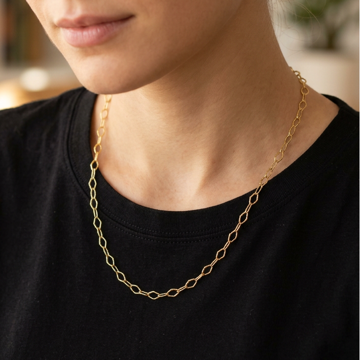 Textured Marquise Link Chain – 4mm Gold-Plated Sterling Silver